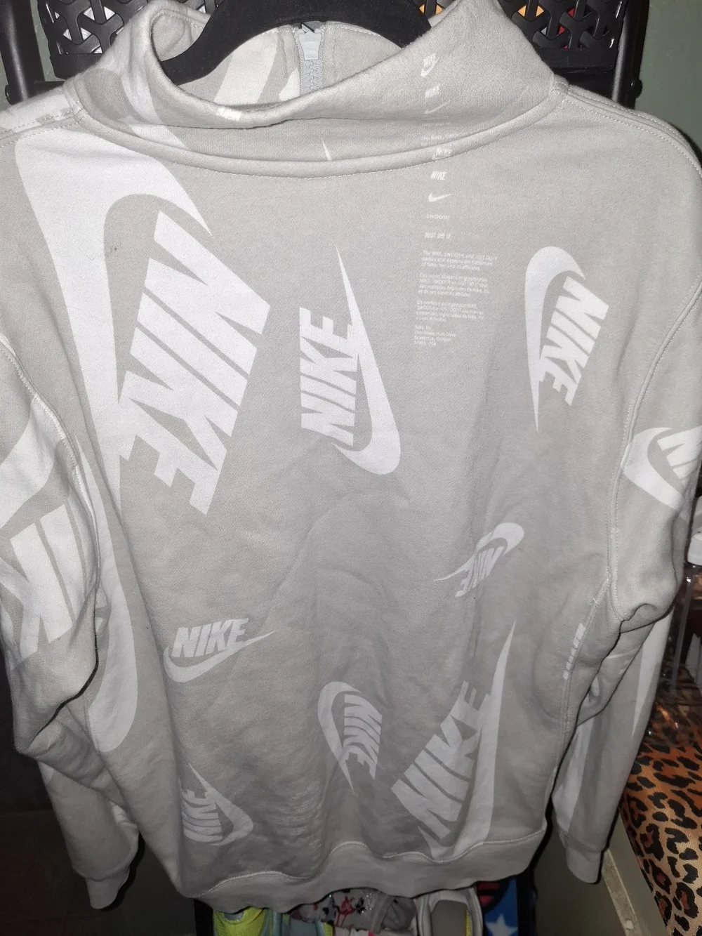 Nike Light Gray All-Over Logo Half-Zip Pullover with Blue Swoosh
